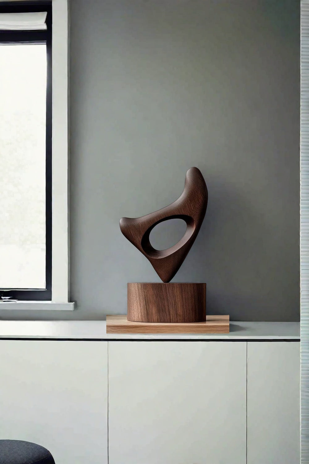 Hand Wood Carving Abstract Wooden Sculpture Geometric Wood Art Deco