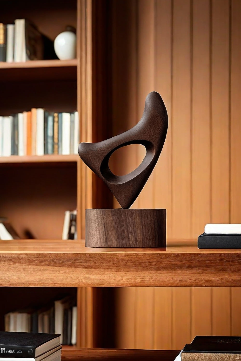 Hand Wood Carving Abstract Wooden Sculpture Geometric Wood Art Deco