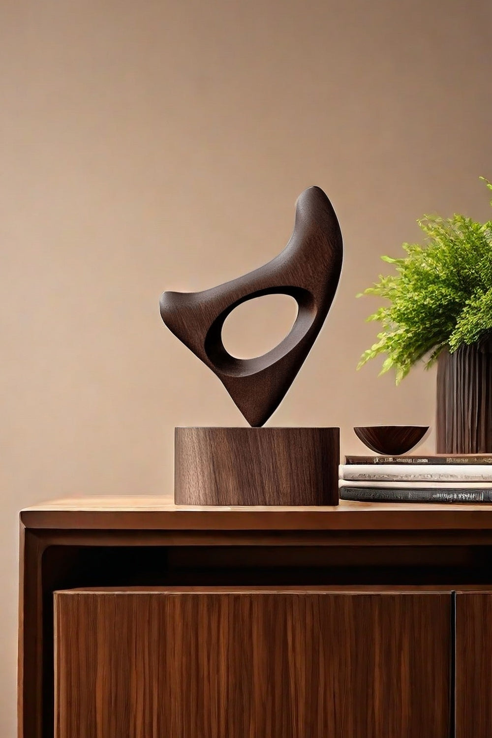Hand Wood Carving Abstract Wooden Sculpture Geometric Wood Art Deco