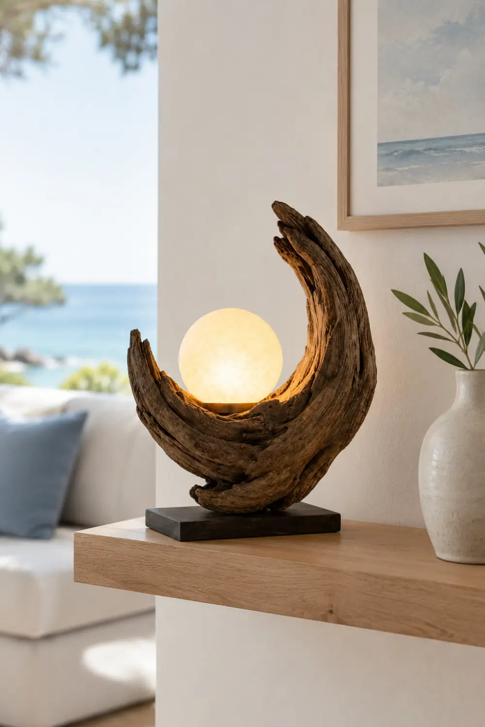 Handcrafted Wooden Sculpture Lamp Abstract Design For Living Room And Bedroom