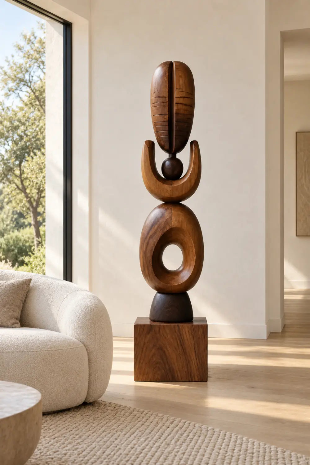 Abstract Stacked Wood Floor Sculpture | Aesthetic Standing Statue For Living Space