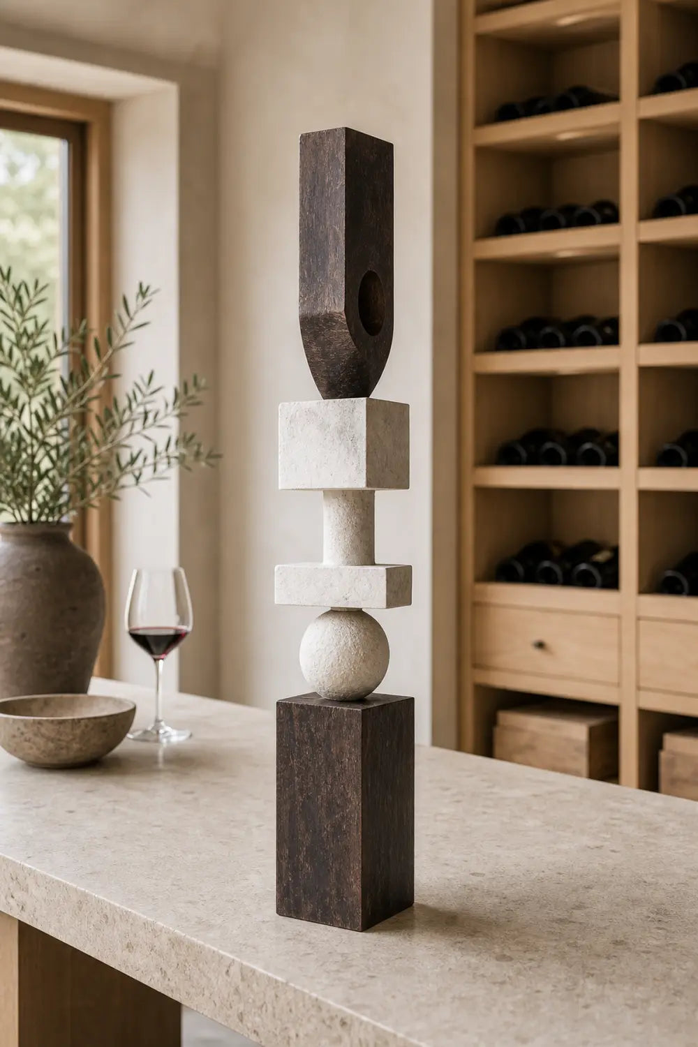 Large Abstract Wooden Sculpture For Modern Minimalist Living Room Decor And Art