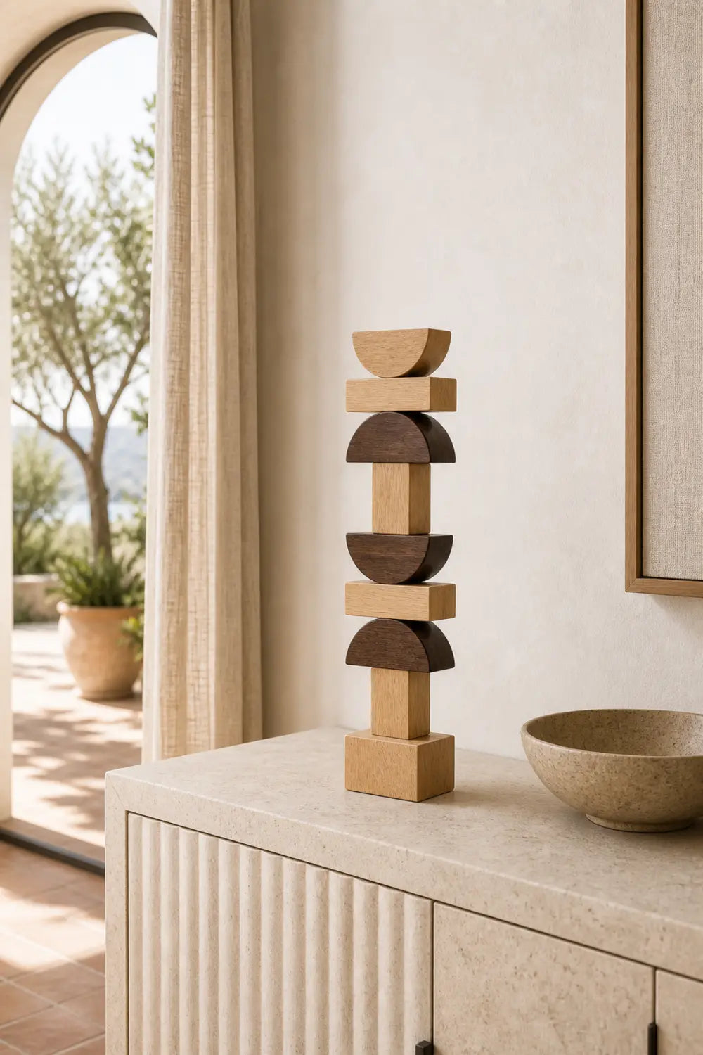 Large Modern Geometric Wood Sculpture For Entryway And Living Room Decor