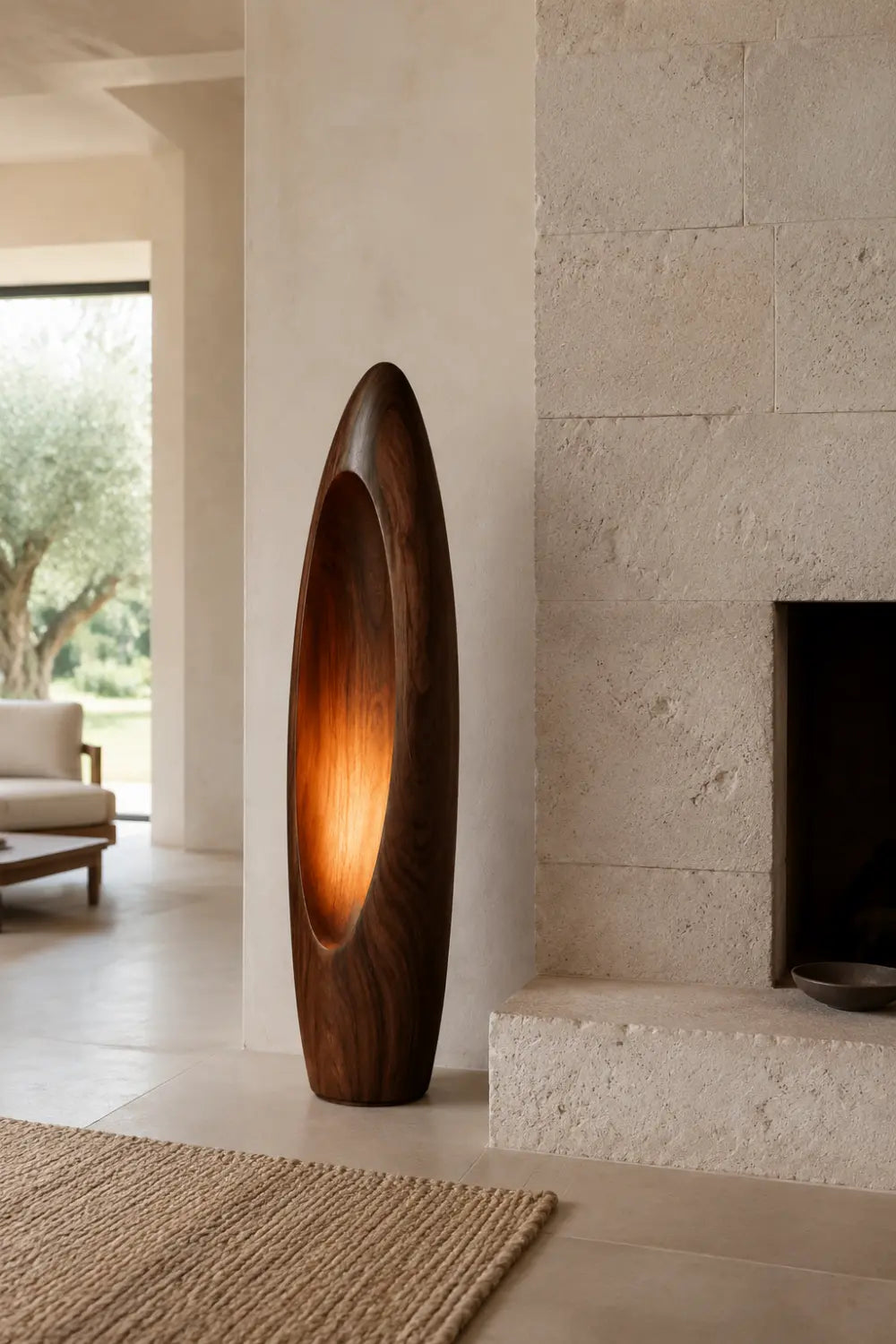 Sculptural Wooden Floor Lamp As Contemporary Art For Home Interior Design
