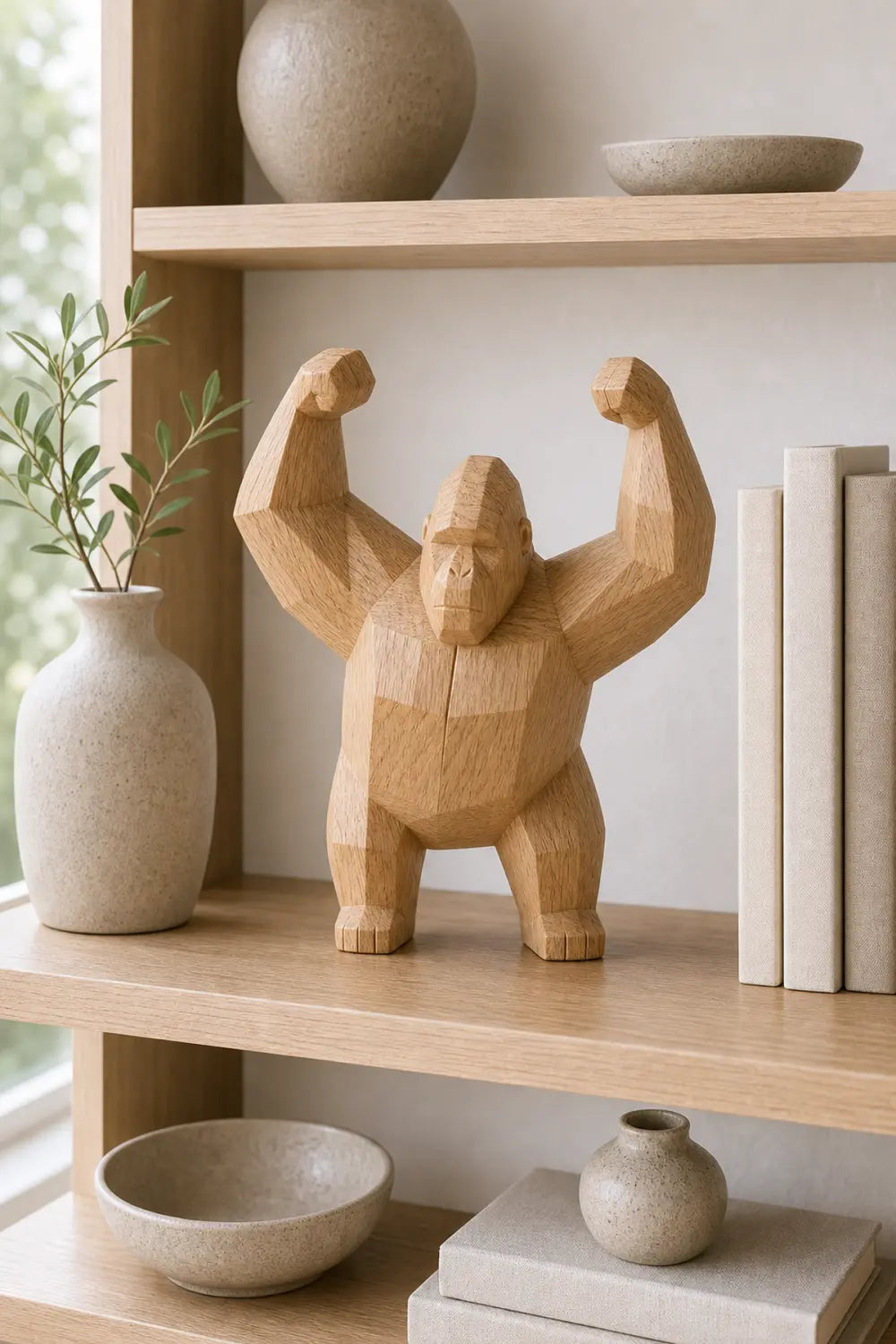 Hand-Carved Wooden Gorilla Sculpture Abstract Animal Art For Modern Home Decor