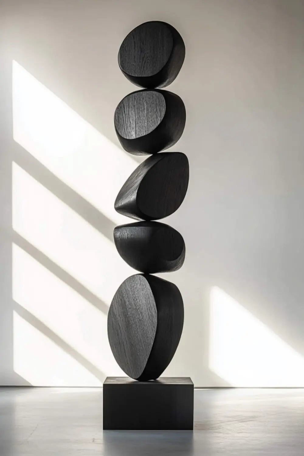 Hand Carved Matte Black Wooden Statue Large Scale Abstract Art