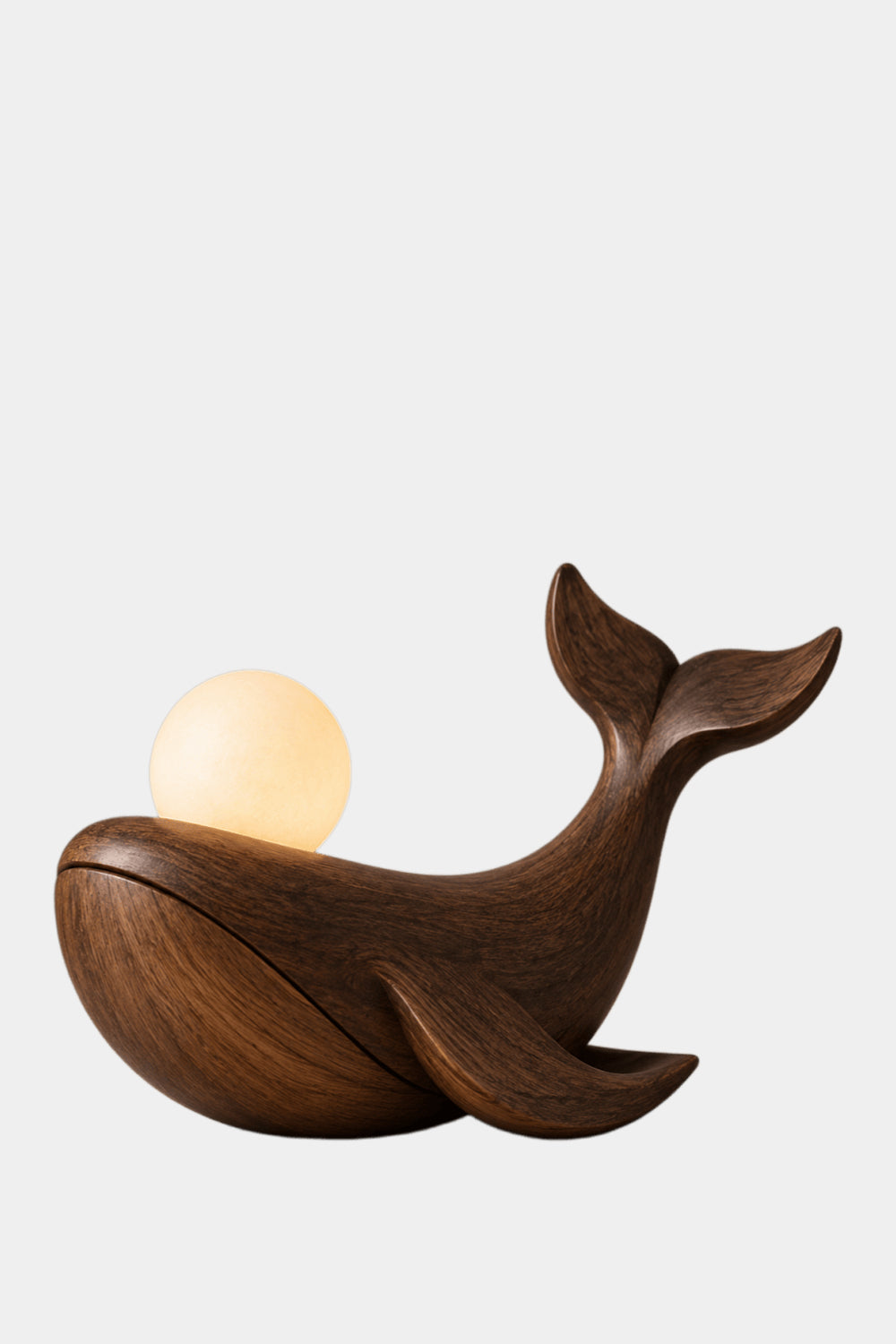 Solid Walnut Whale Sculpture Lamp Hand Carved Natural Wood Grain Tabletop Lighting