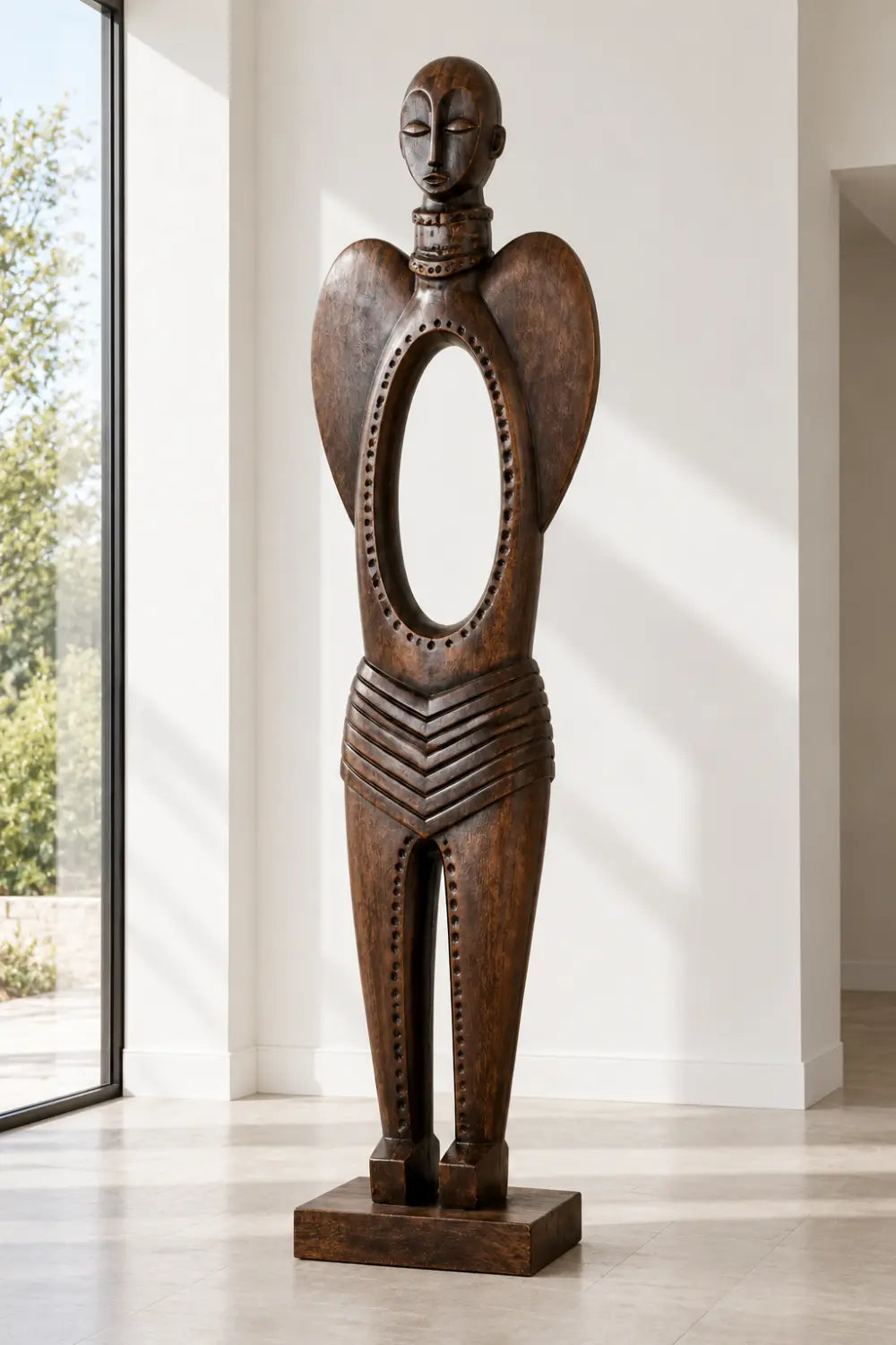 Abstract Tribal Wood Sculpture Hand Carved Walnut Statue For Modern Home Decor