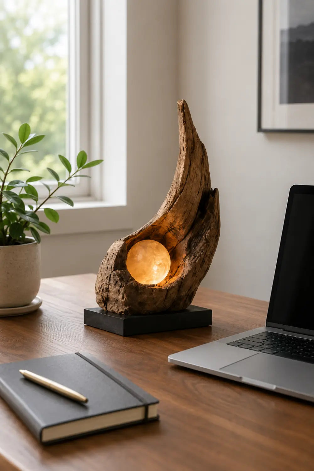 Organic Sculptural Wooden Lamp Emitting Cozy Warm White Light For Elegant Interior Spaces