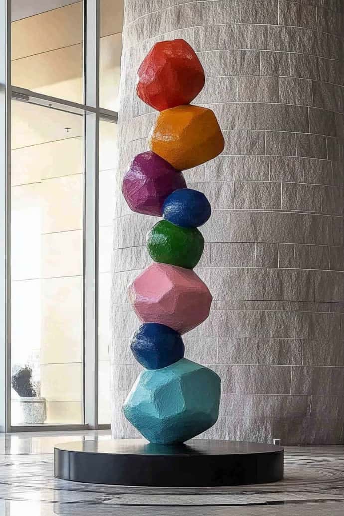 Large Polychrome Wood Sculpture Floor Sculpture Tall Wooden Sculpture Modern Home Decor