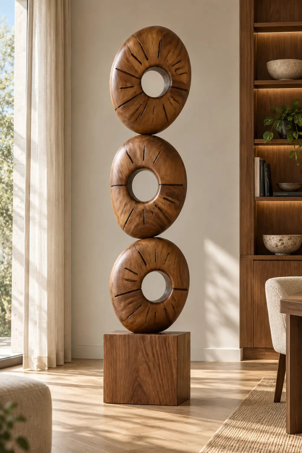 Modern Minimalist Floor Standing Wooden Sculpture For Living Room Decor