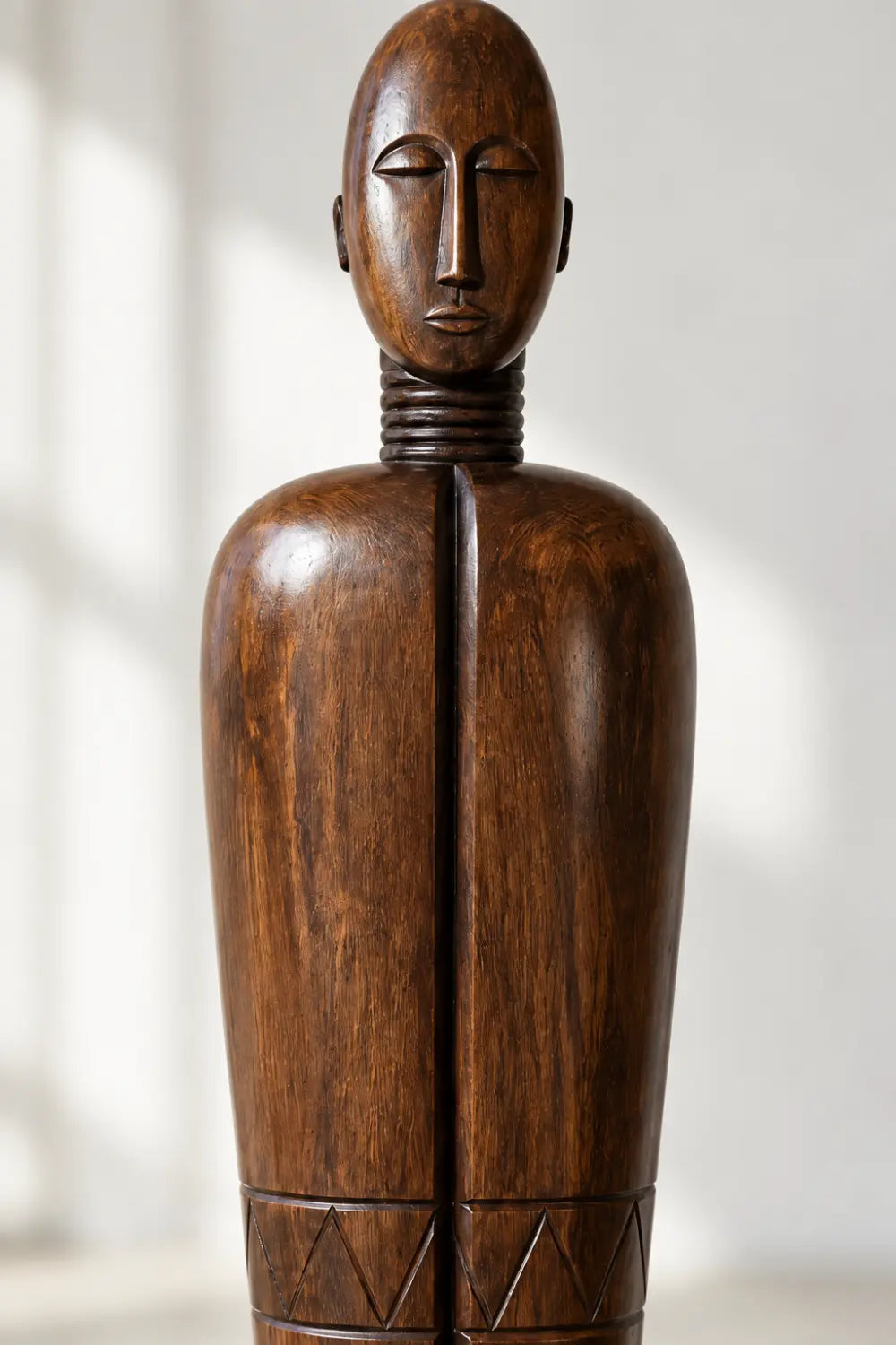 Large Freestanding Wooden Statue Vertical Abstract Human Form Art Piece For Lobby