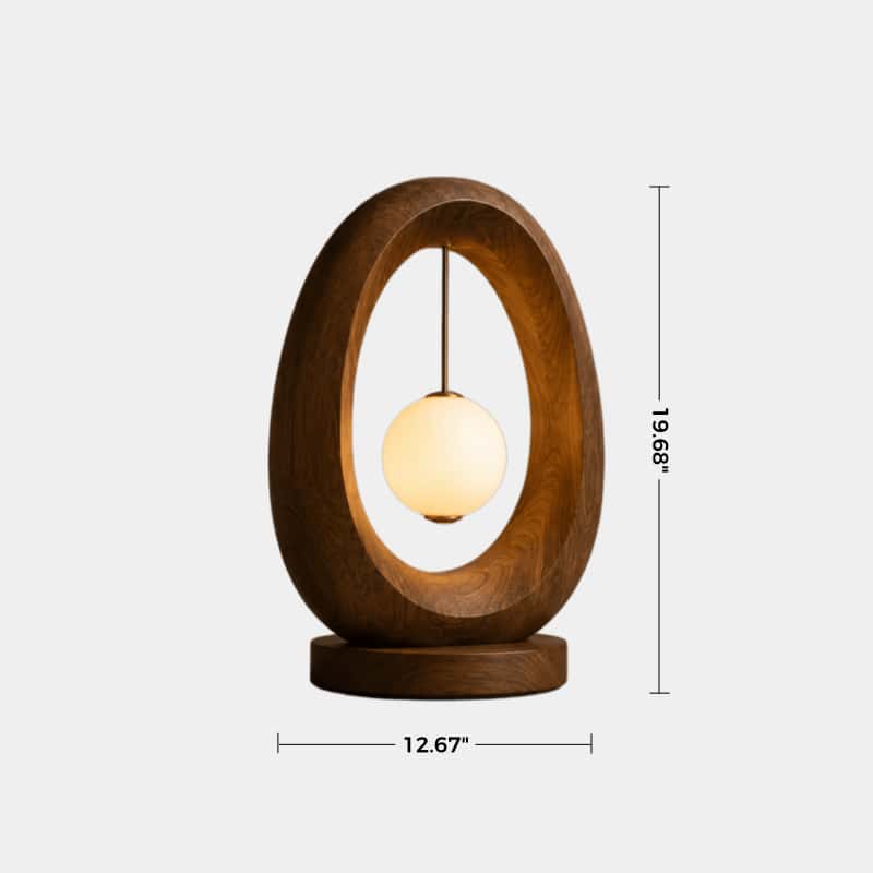 Minimalist Oval Wood Table Lamp | Elliptical Hanging Orb Desk Light For Space Decor