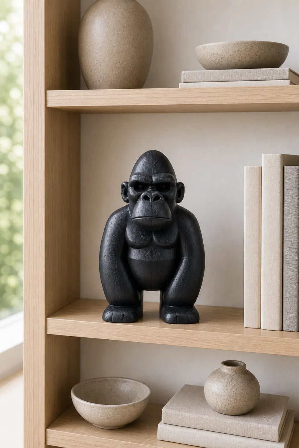 Hand Carved Black Gorilla Wood Sculpture Modern Abstract Animal Statue For Home Decor