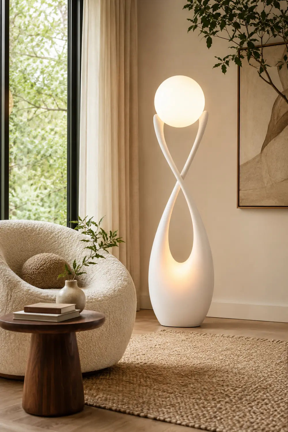 Large Modern Wooden Floor Lamp With Abstract Twist Design For Living Room Decor