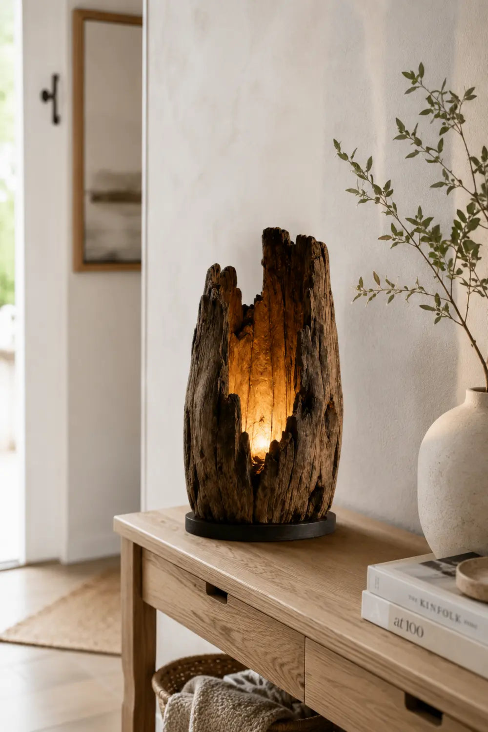 Abstract Wooden Sculpture Lamp As Functional Art Piece For Minimalist And Eco-Friendly Homes