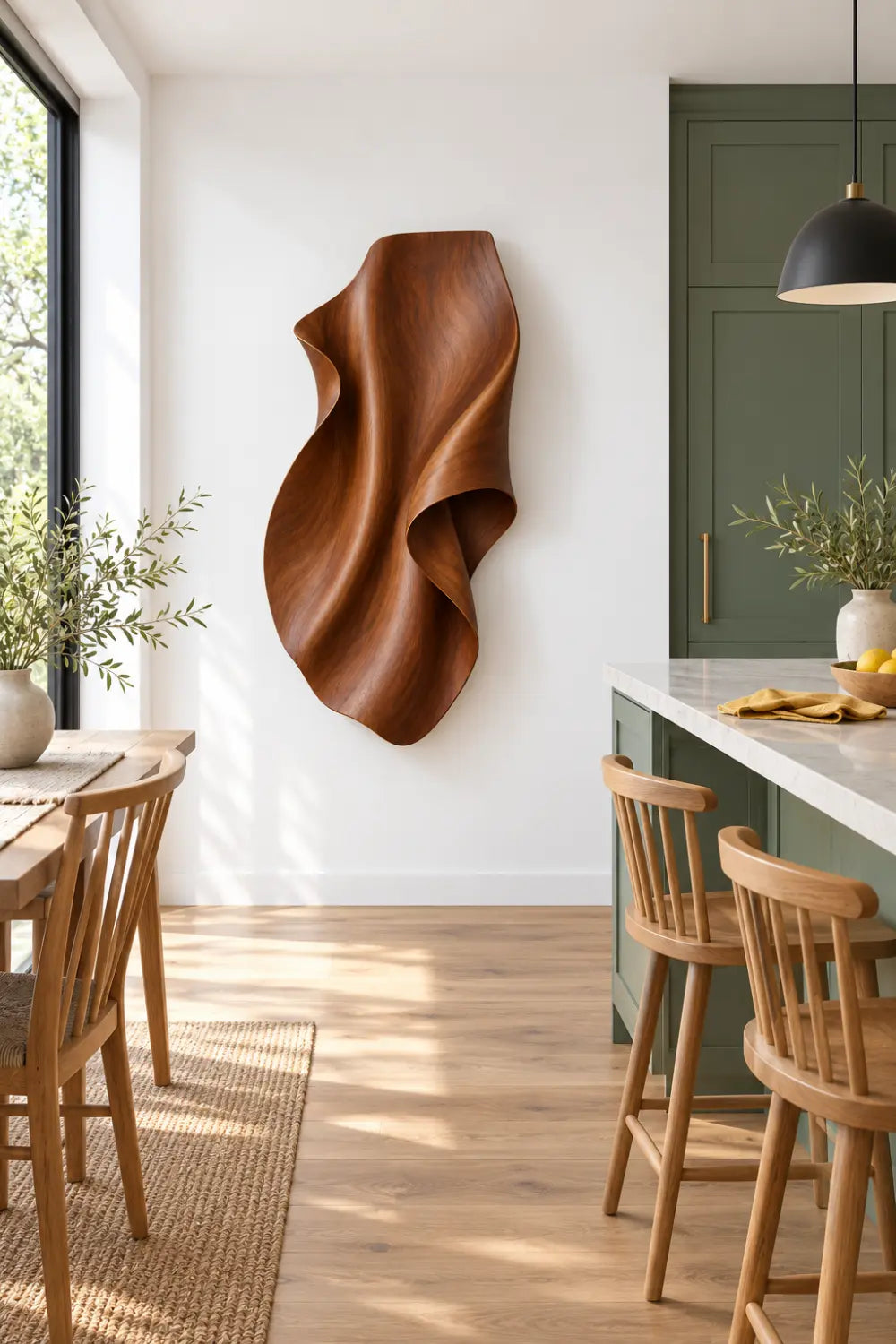 Curling Leaf Wood Wall Sculpture | Modern 3D Floating Ribbon Timber Relief Decor