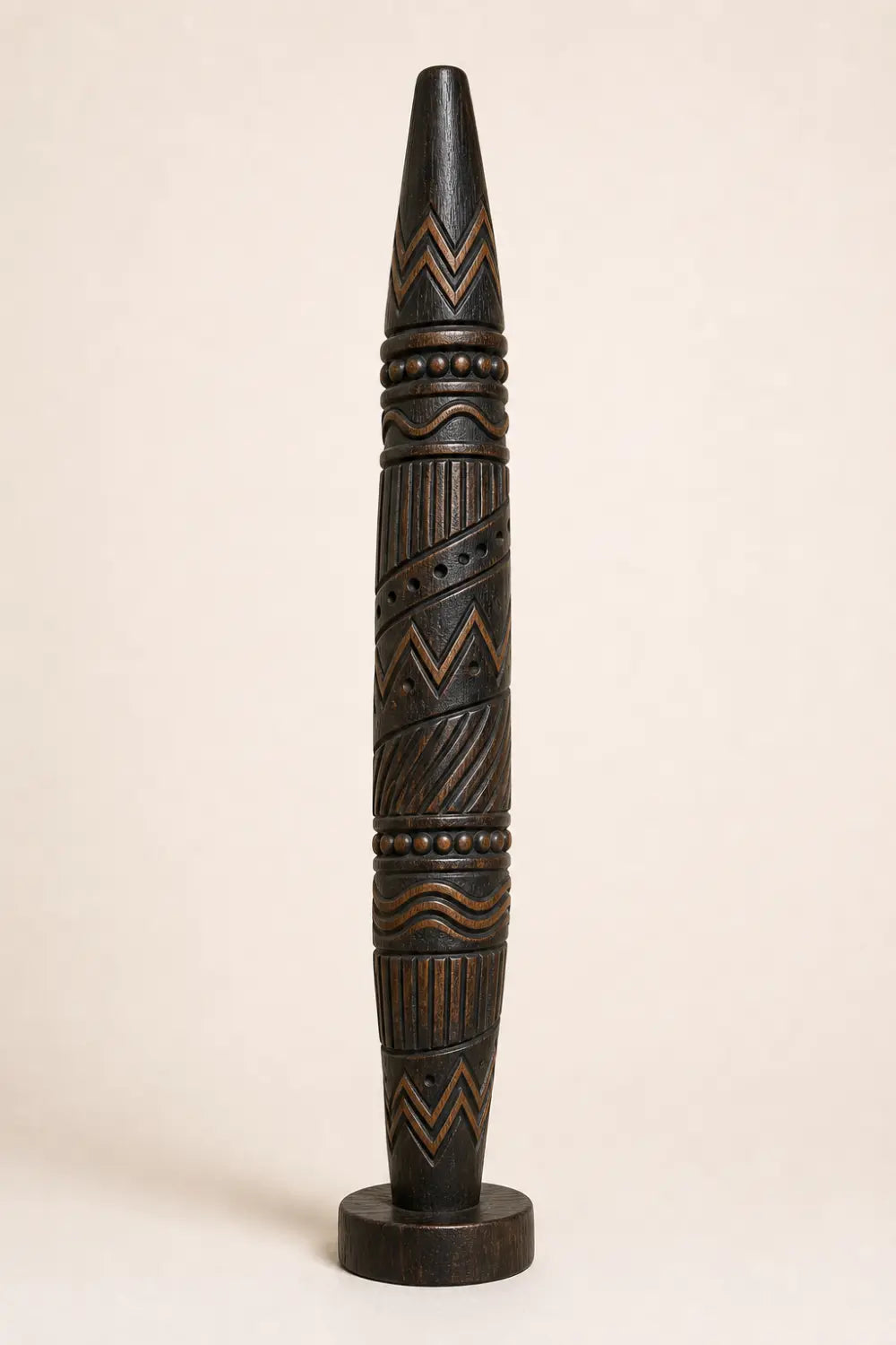 Large Freestanding Abstract Wooden Statue Ethnic Art Decor Tall Chevron Pillar For Living Space
