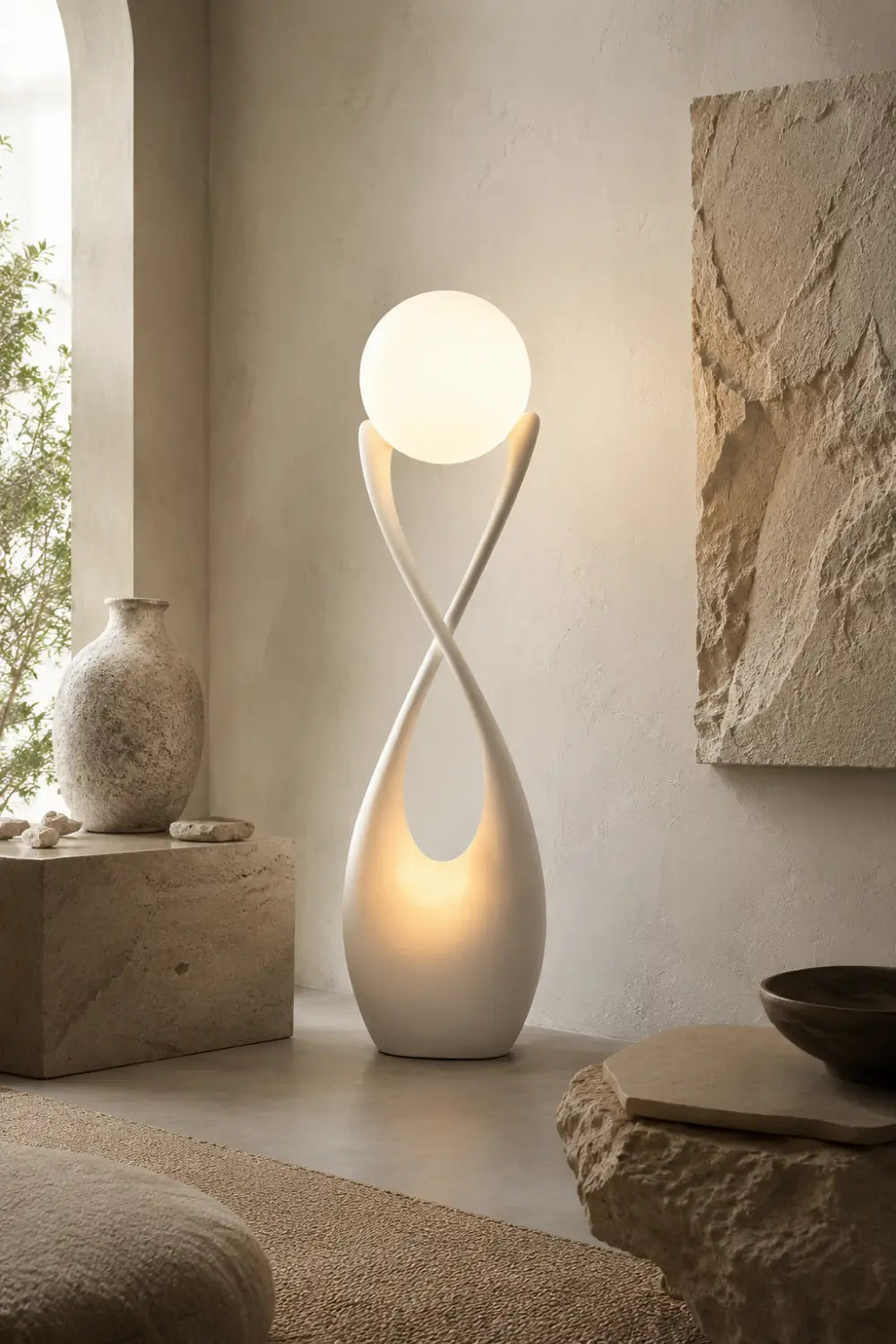 Large Modern Wooden Floor Lamp With Abstract Twist Design For Living Room Decor