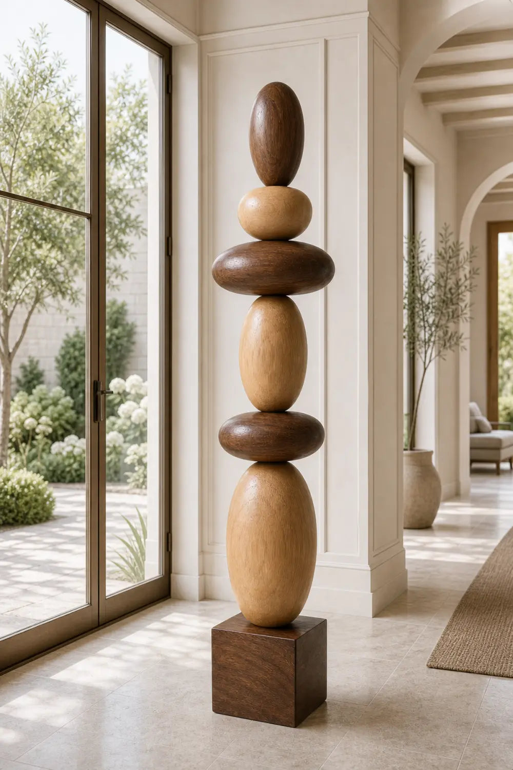 Large Hand-Carved Wooden Sculpture For Modern Minimalist Home Decor And Living Room Accents