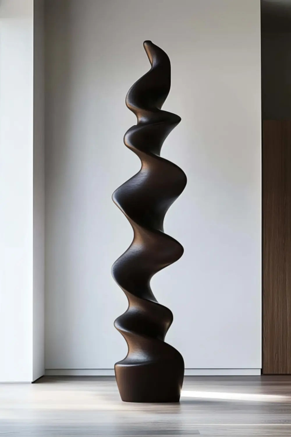 Large Abstract Spiral Wood Sculpture For Modern Home Decor