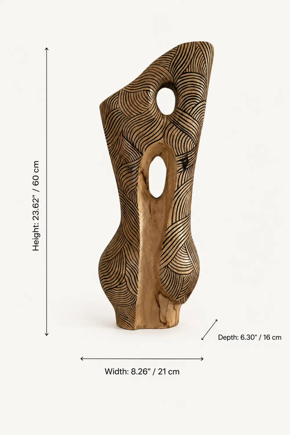 Abstract Wooden Vase With Intricate Carvings For Modern Home Decor