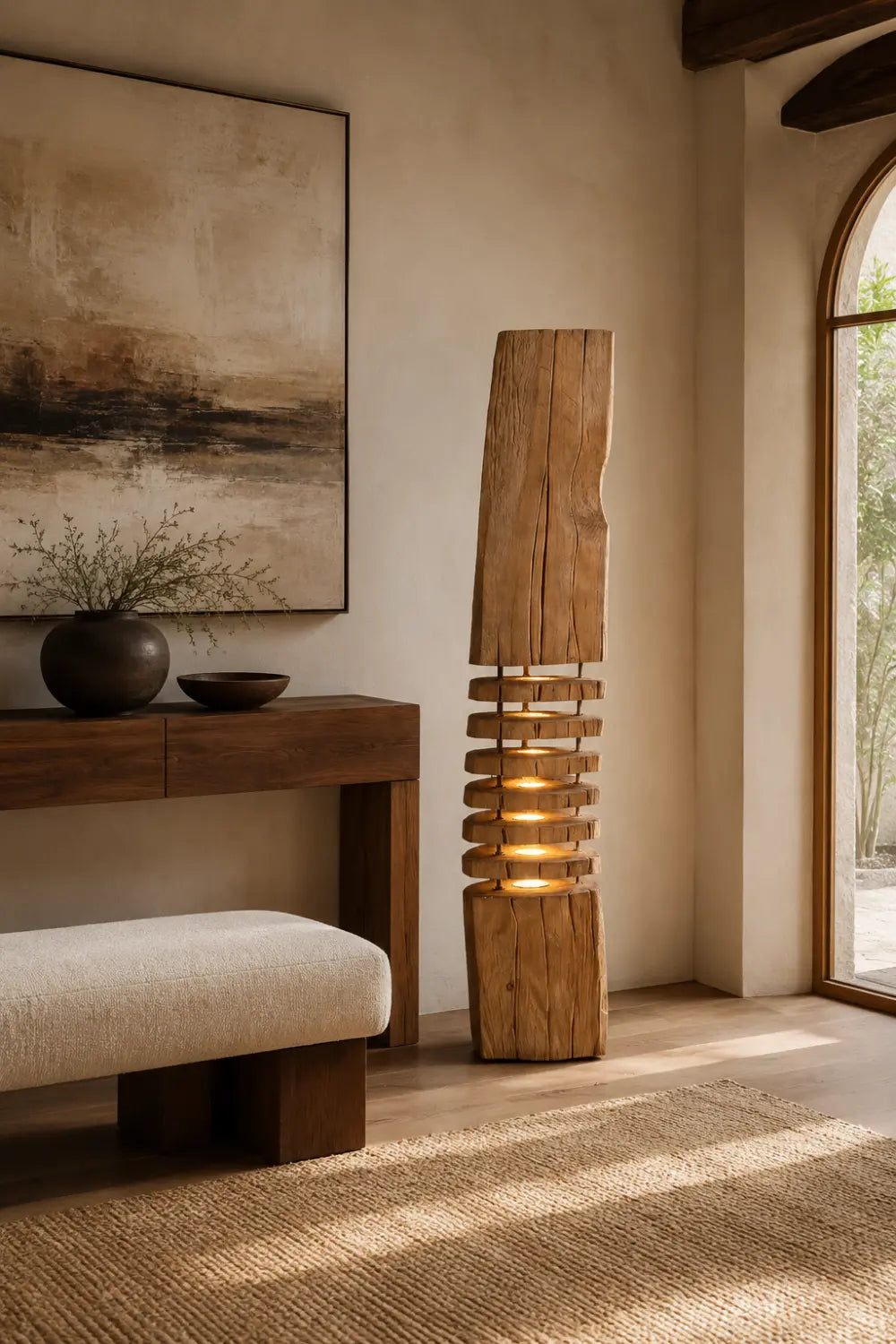 Handcrafted Wooden Floor Lamp With Warm Light For Modern Living Rooms