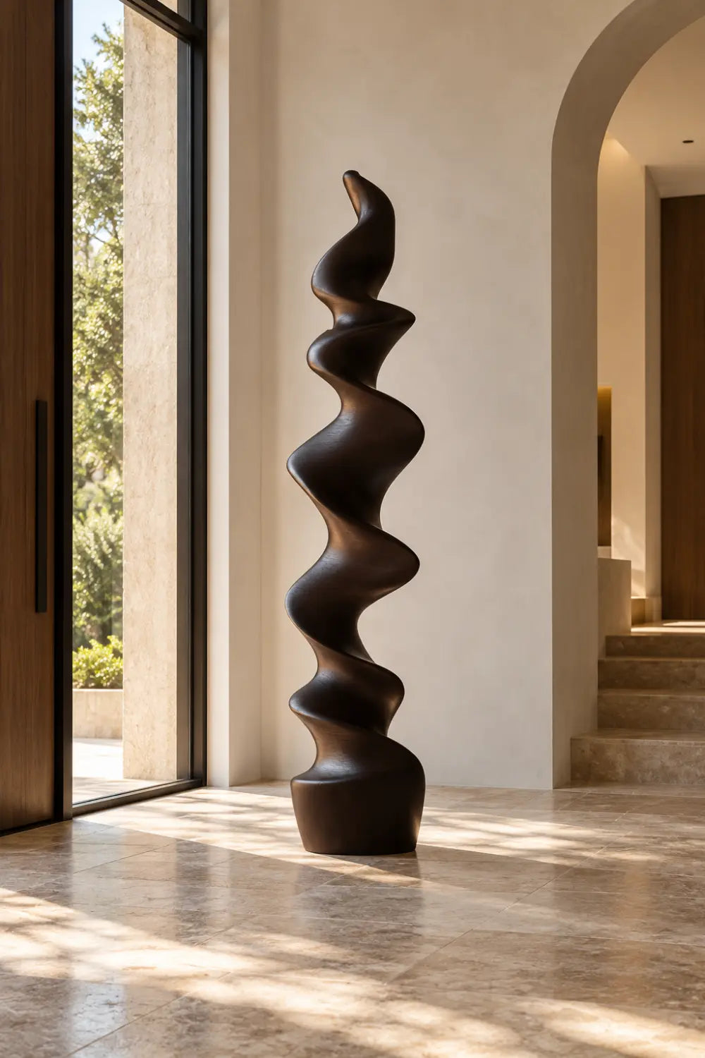 Large Abstract Spiral Wood Sculpture For Modern Home Decor