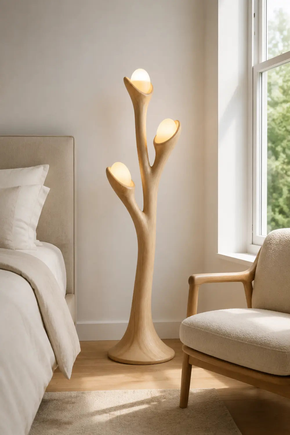 Organic Wood Floor Lamp With Branch Inspired Sculptural Design For Modern Living Rooms