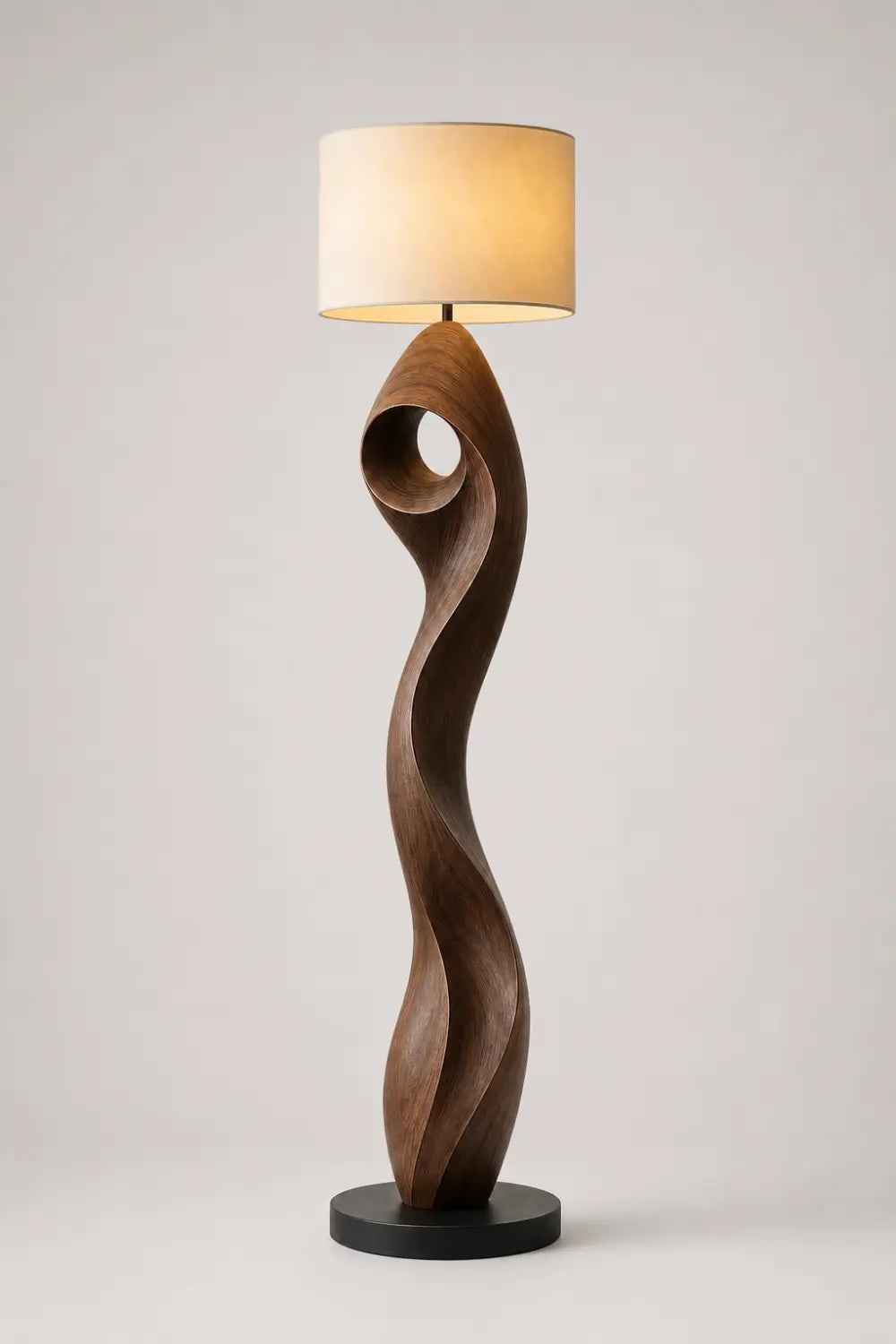 Modern Sculptural Floor Lamp In Natural Walnut Finish For Minimalist Interior Design Spaces