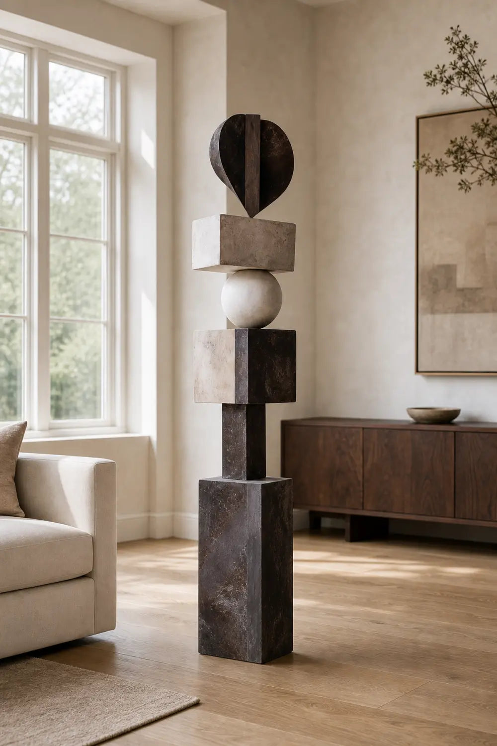 Large Hand-Carved Wooden Sculpture For Modern Living Room Decor Abstract Minimalist Floor Art