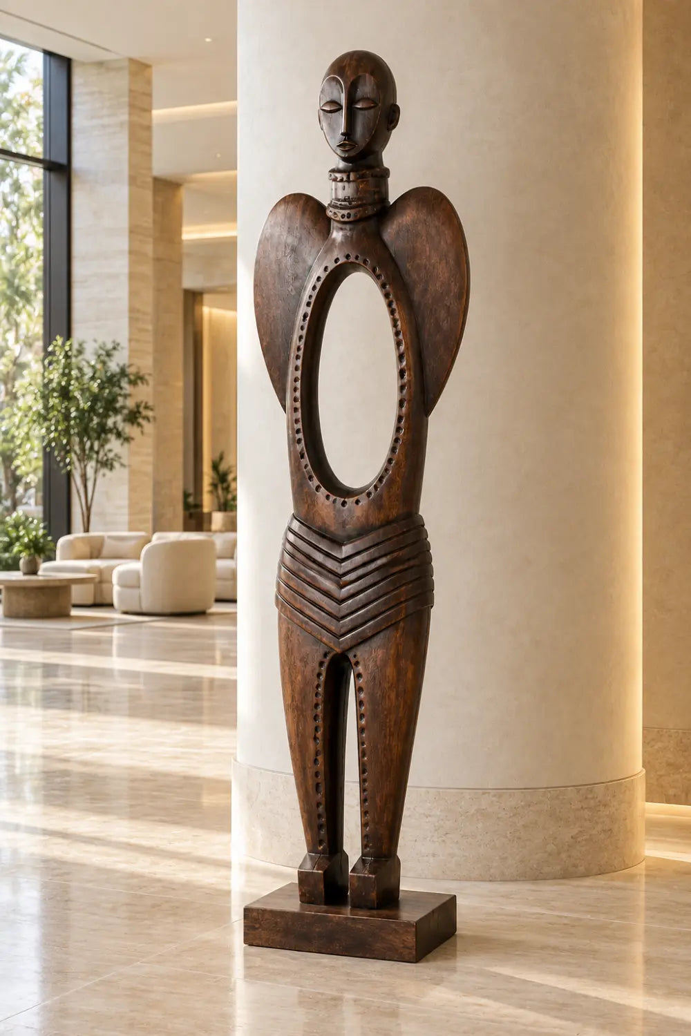 Abstract Tribal Wood Sculpture Hand Carved Walnut Statue For Modern Home Decor