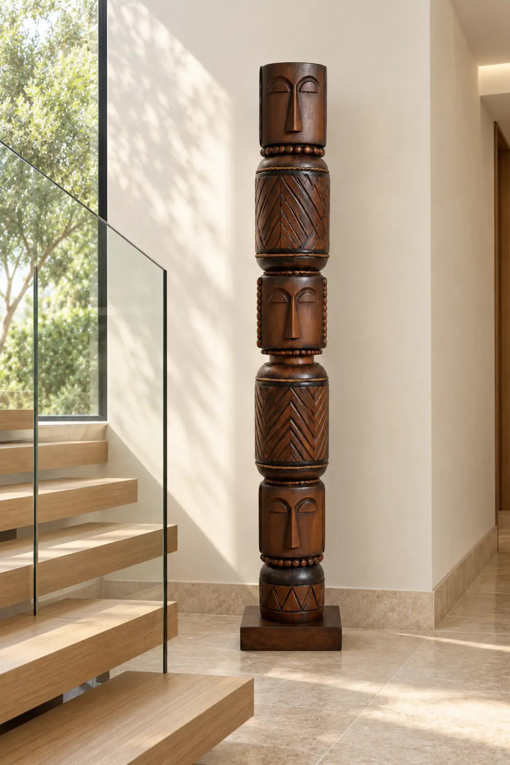 Hand Carved African Tribal Large Wood Sculpture Totem Floor Statue For Modern Home Decor