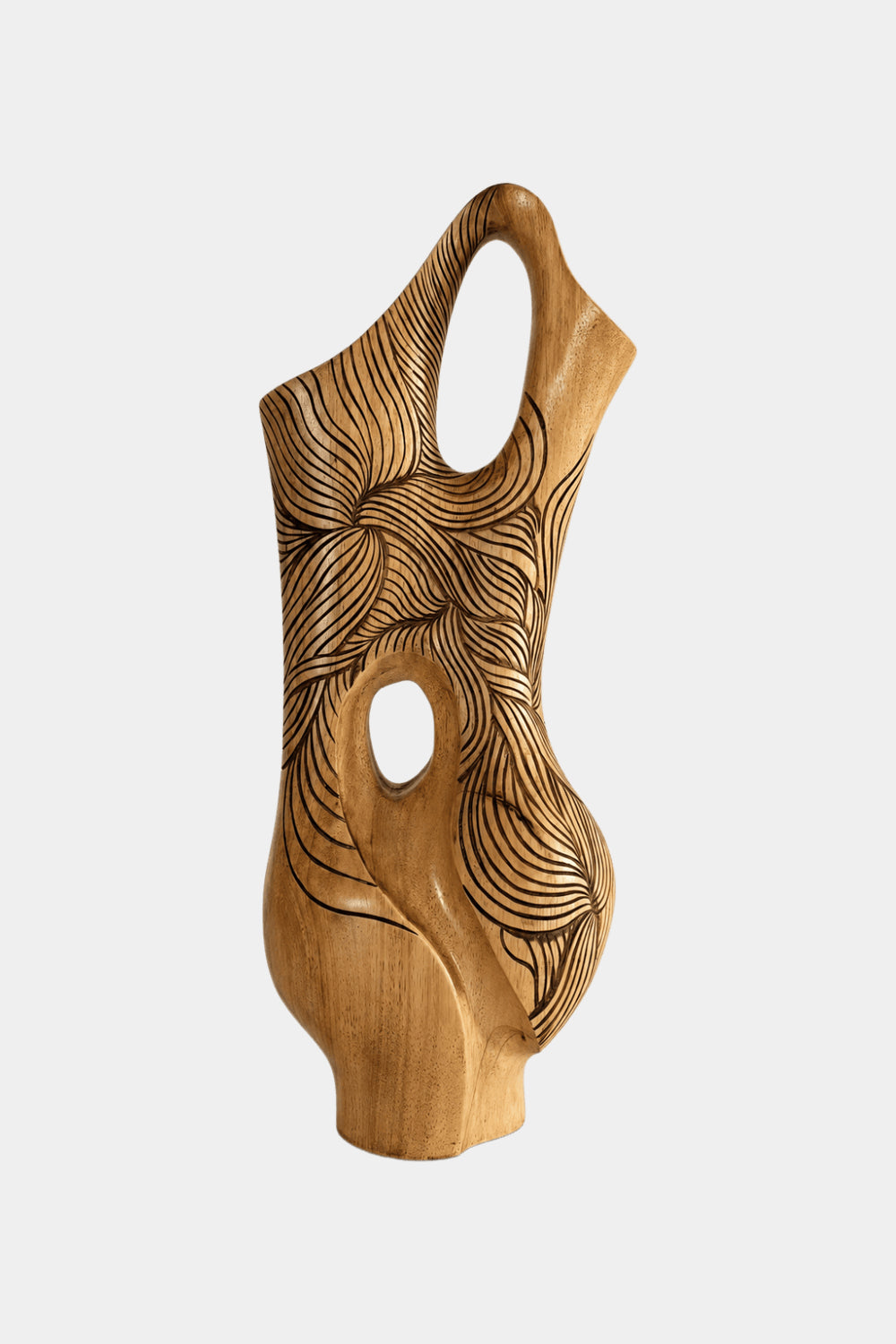 Hand-Carved Abstract Wooden Vase For Modern Home Decor And Living Rooms