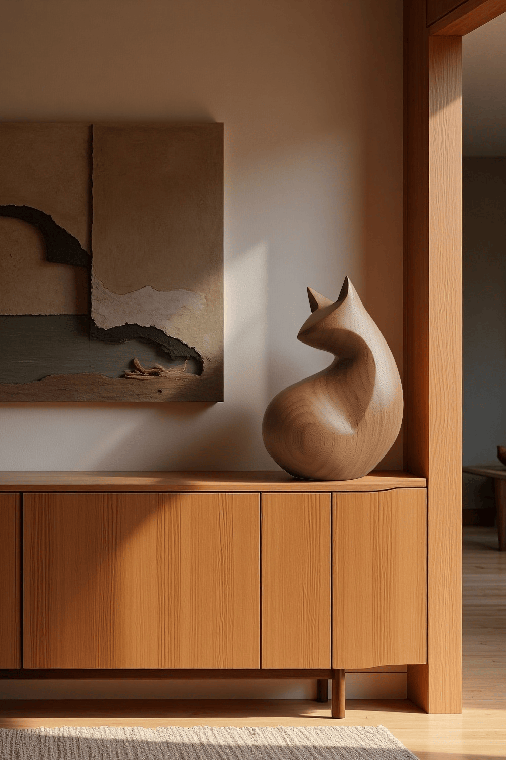 Abstract Animal Wood Sculpture Wooden Cat Sculptures Wood Feline Statue