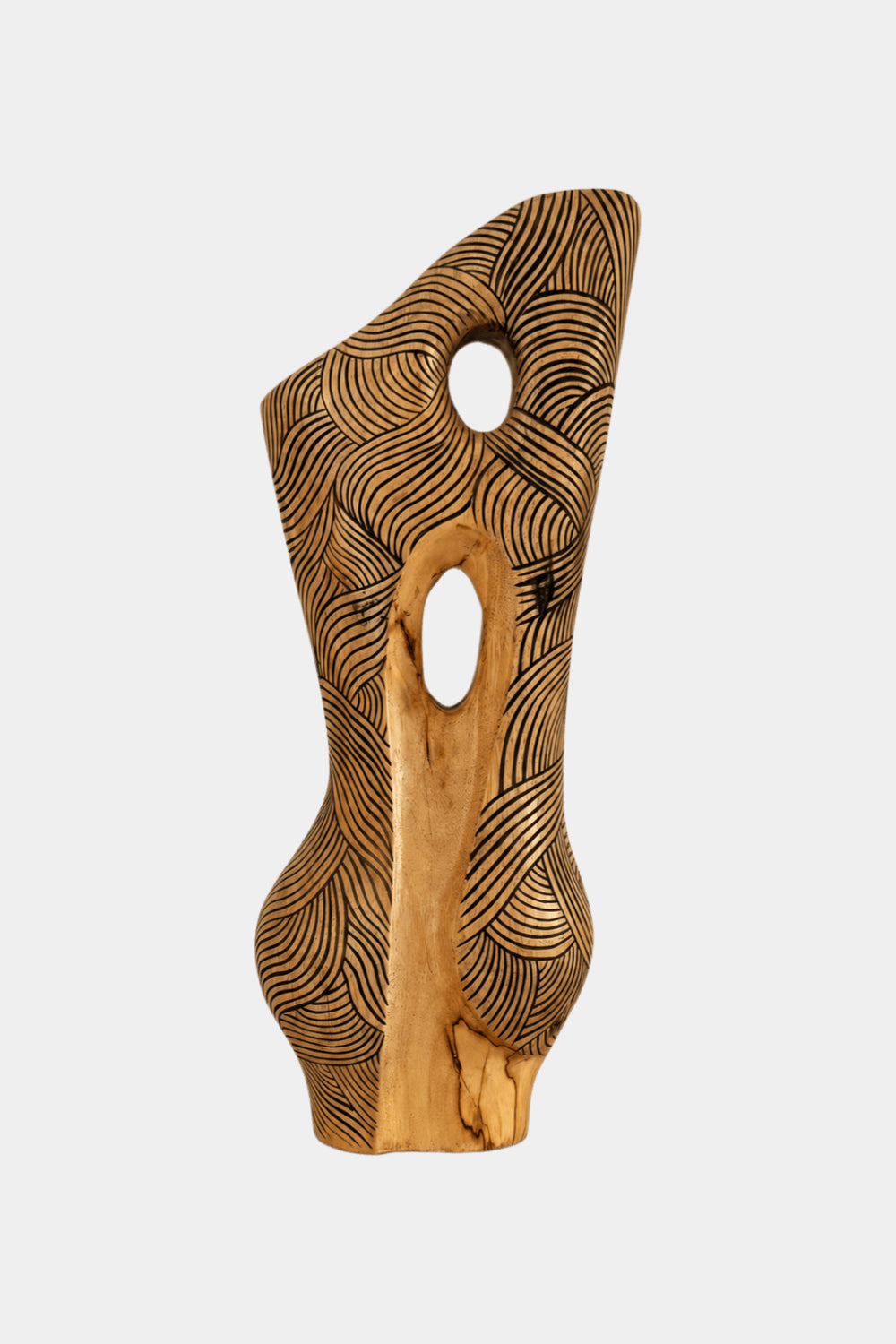 Abstract Wooden Vase With Intricate Carvings For Modern Home Decor