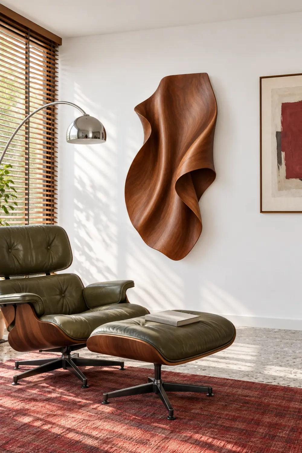 Curling Leaf Wood Wall Sculpture | Modern 3D Floating Ribbon Timber Relief Decor