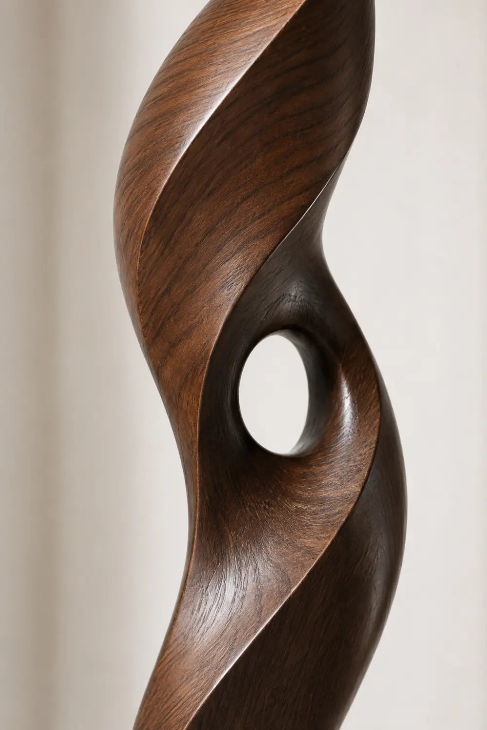 Sculptural Spiral Wood Floor Lamp Modern Abstract Walnut Design For Living Room