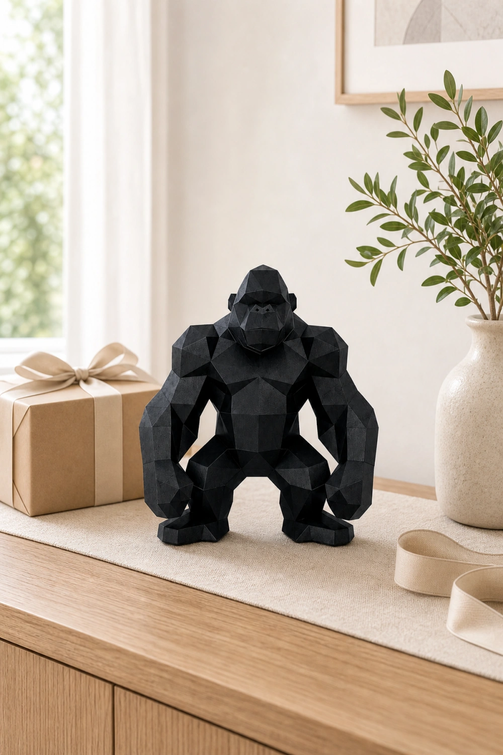 Hand-Carved Geometric Gorilla Wood Sculpture Modern Abstract Animal Art For Home Decor