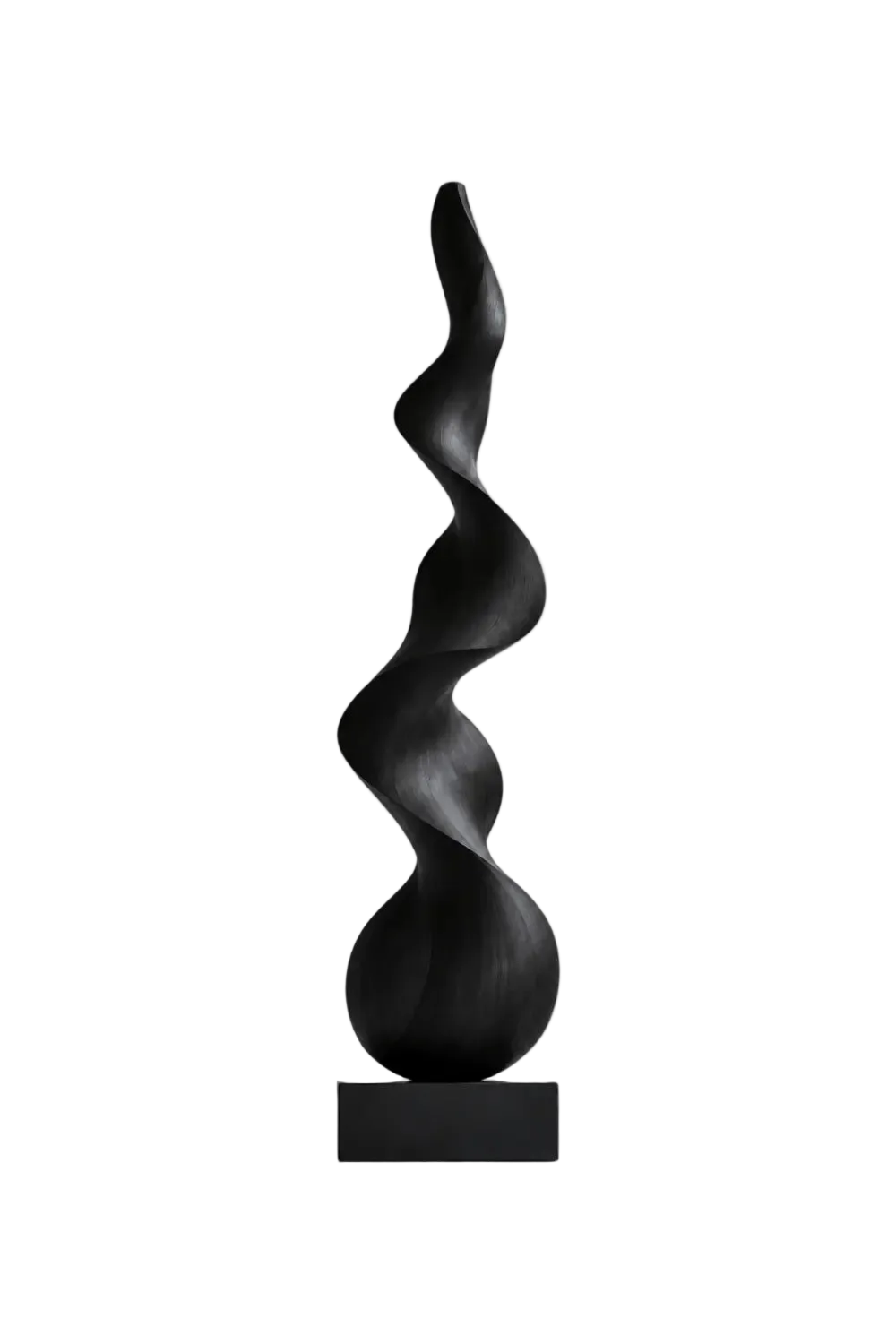 Large Black Spiral Wood Floor Sculpture | Modern Standing Statue For Living Space