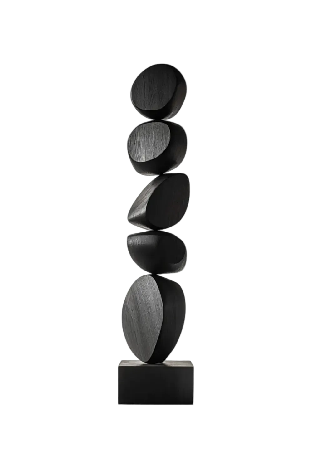 Hand Carved Matte Black Wooden Statue Large Scale Abstract Art