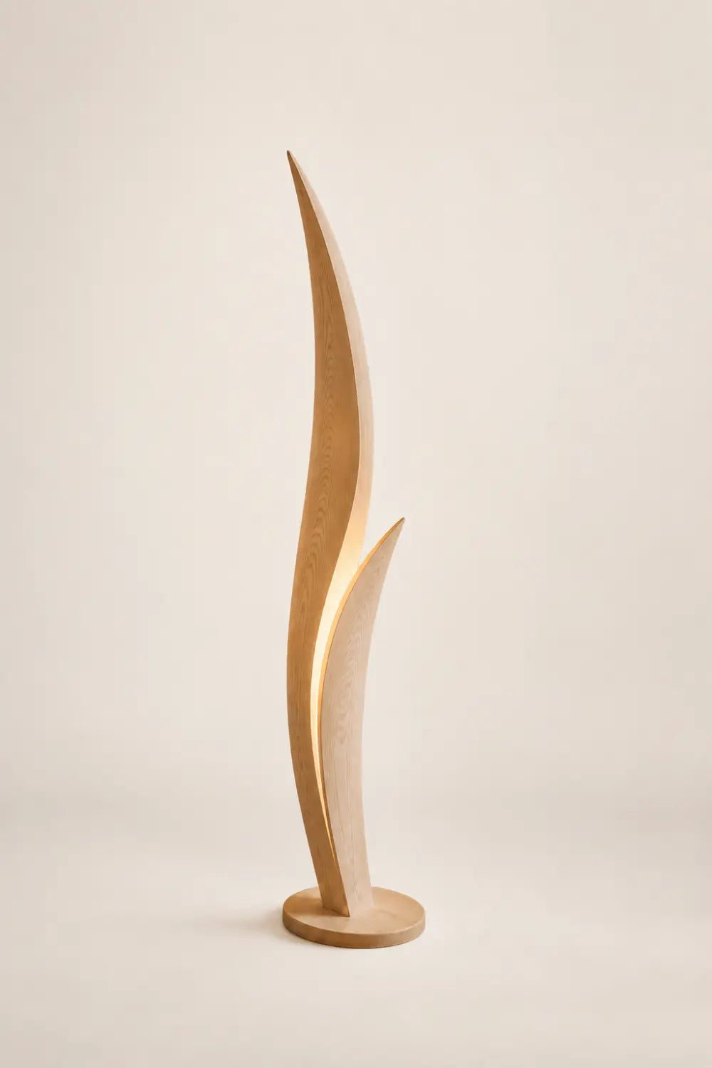 Modern Wooden Floor Lamp With Sculptural Curves And Warm Ambient Glow For Contemporary Living Rooms