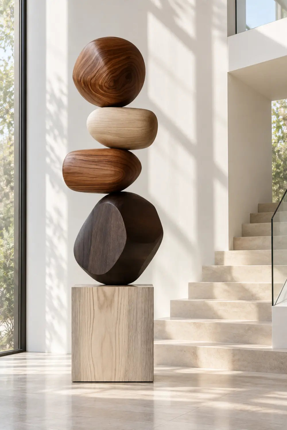 Large Abstract Wooden Sculpture For Modern Home Decor And Minimalist Living Rooms