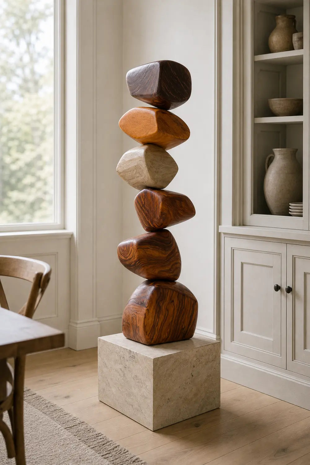 Large Abstract Wooden Floor Sculpture Minimalist Home Decor Art Piece For Living Room