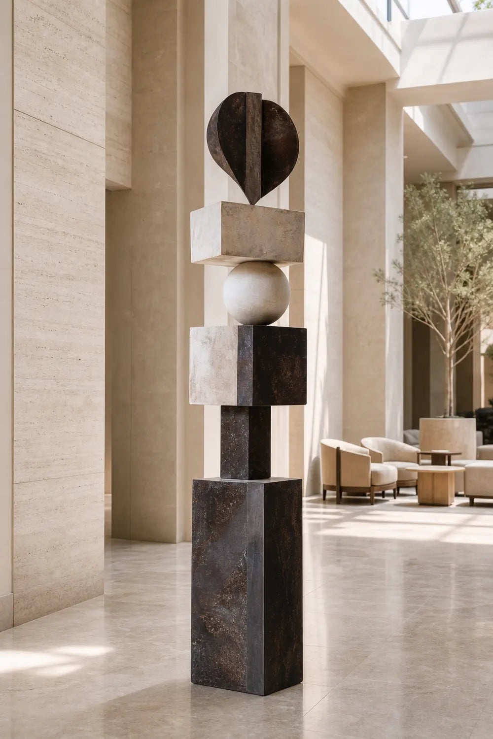 Large Hand-Carved Wooden Sculpture For Modern Living Room Decor Abstract Minimalist Floor Art