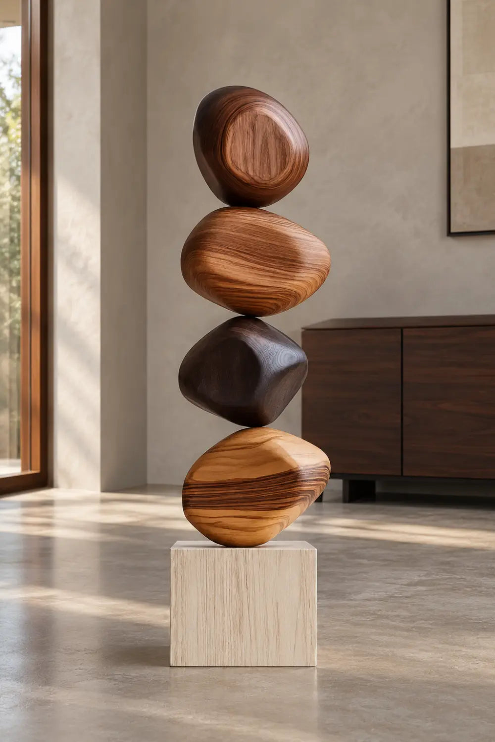 Large Abstract Wooden Sculpture For Modern Minimalist Home Decor And Living Room Accents