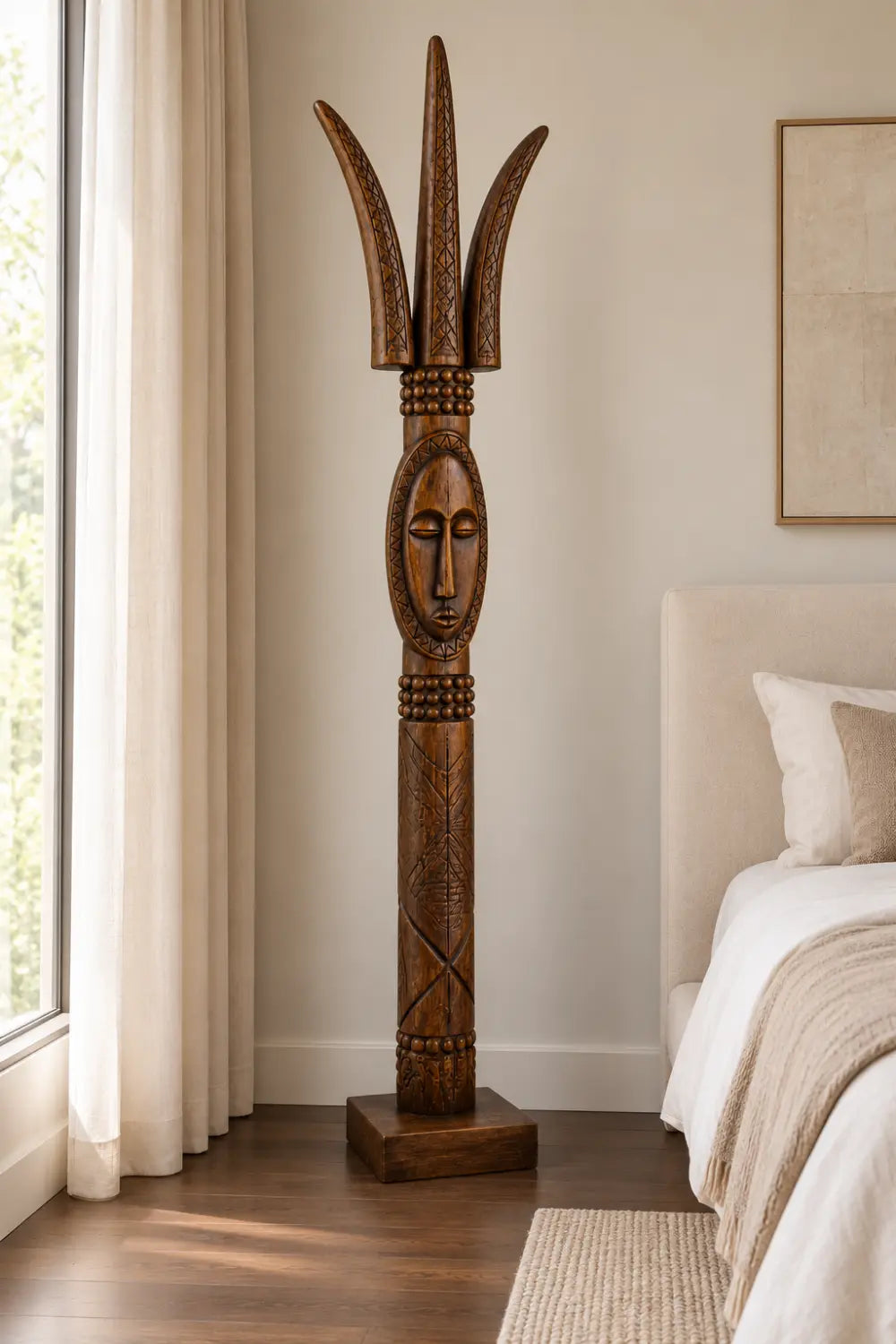 Large Vertical African Art Sculpture Abstract Human Form For Modern Bohemian Interior Design