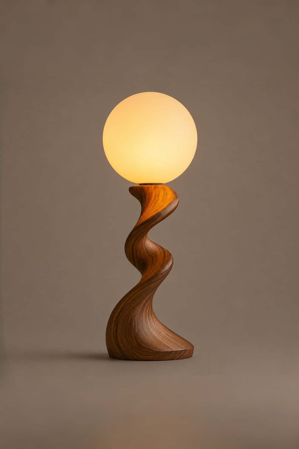 Modern Swirl Wood Table Lamp | Sculptural Sinuous Desk Light For Space Decor