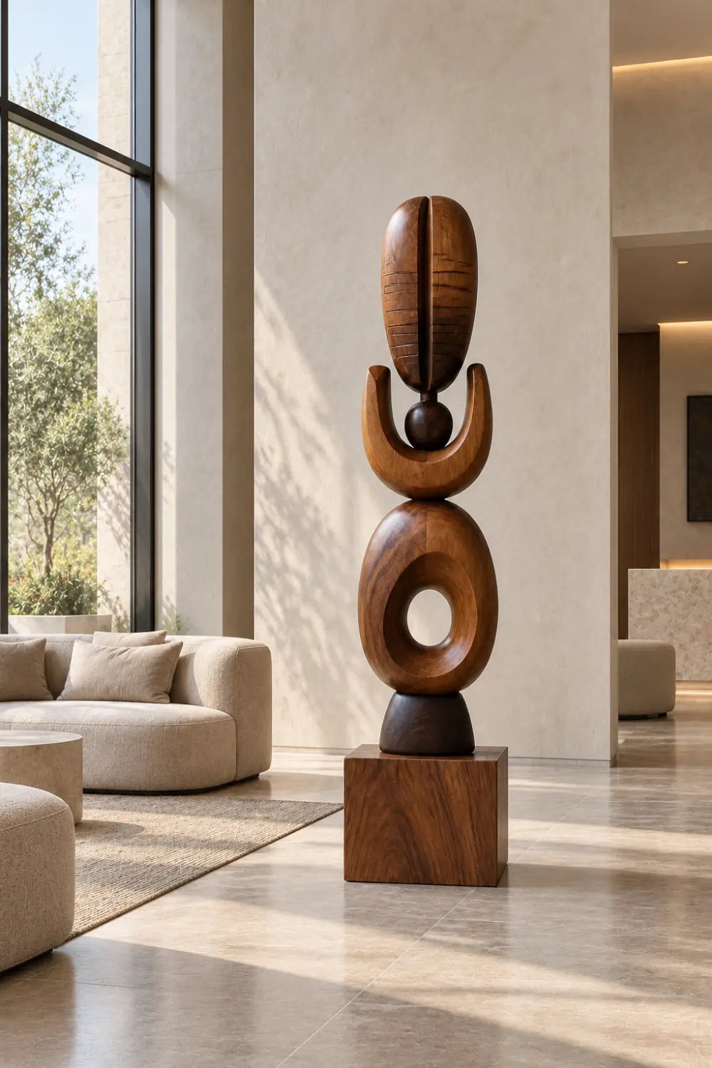 Abstract Stacked Wood Floor Sculpture | Aesthetic Standing Statue For Living Space