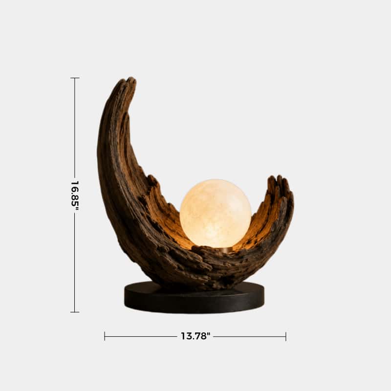 Abstract Wooden Sculpture Lamp Crescent Shape With Warm Light For Living Room